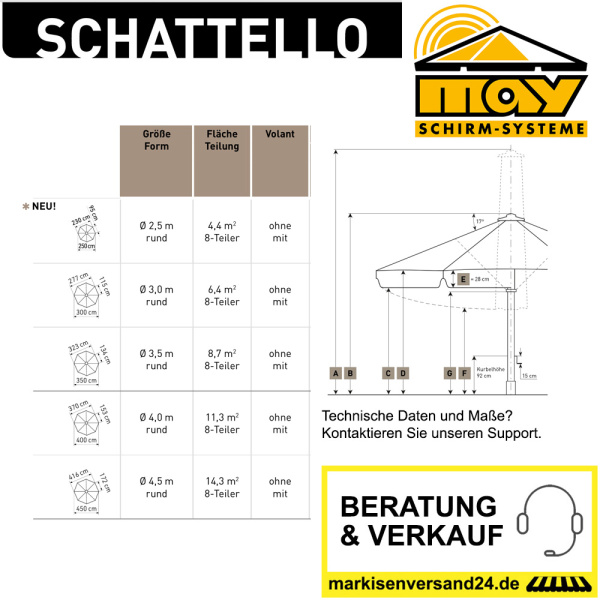 May Schattello Schirm Abmessungen