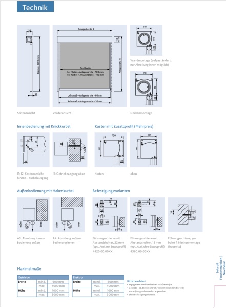 Solaroll SF11 Senkrechtmarkise Abmessung Nova Hüppe
