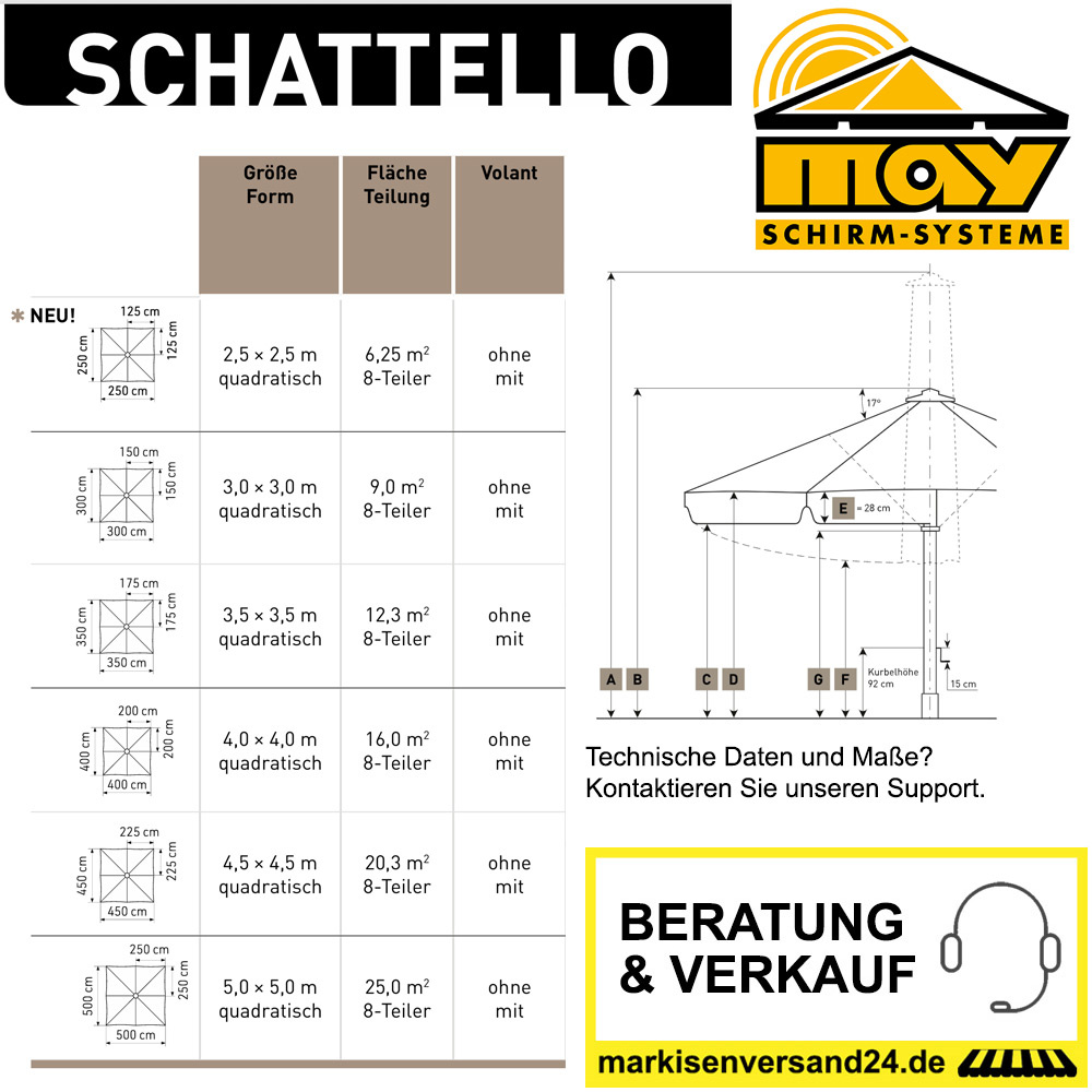 May Schattello Schirm Abmessungen