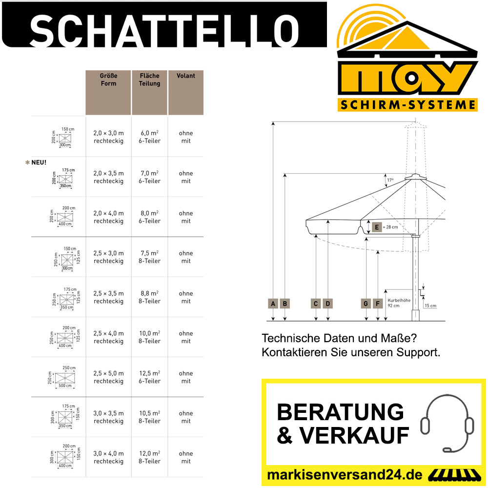 May Schattello Schirm Abmessungen