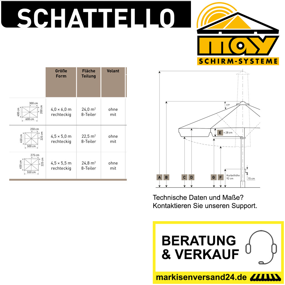 May Schattello Schirm Abmessungen